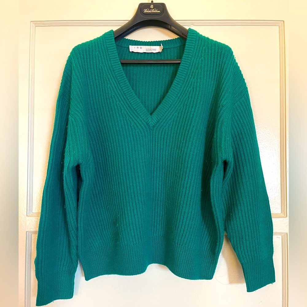 IRO Green Wool V Neck Oversized Sweater